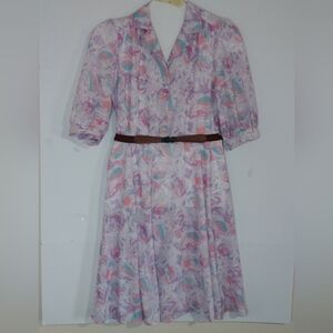 Vintage Pastel Patterned Midi Dress Made In U.S.A. Polyester